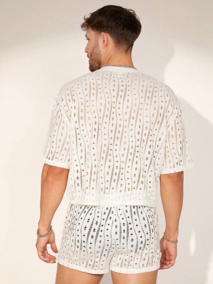 NIGHT-RIDER Men's Knitted Jacquard Loose Fit T-shirt & Short Set